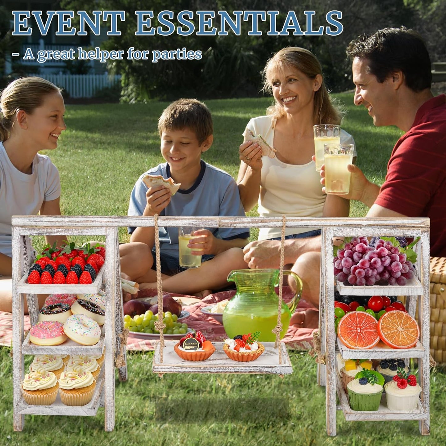 Wooden Cupcake Stand, 3 Tier Cupcake Display Stand for Dessert Display, Dessert Stands with Serving Tray and Foldable Stand for Party, Birthday, Wedding, Events, Baby Shower (White)