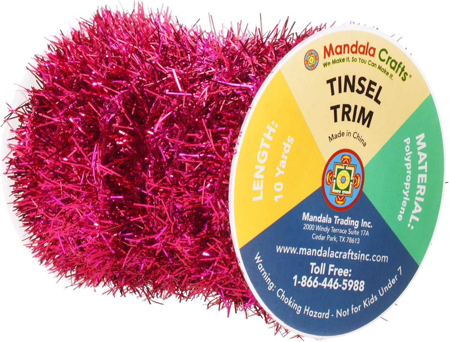 Mandala Crafts Hot Pink Tinsel Garland - Thin Metallic Foil Glitter Mini Garland for Christmas Tree, Party, Wedding Decor, and Holiday Decorations