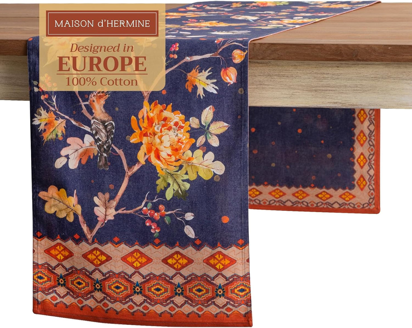 Maison d' Hermine Table Runner 100% Cotton Double Layer Table Runners 72 inches Long for Thanksgiving Christmas Decorations Home Kitchen Dining Party Wedding (Kelim - Infinity, 14.5" x 72")