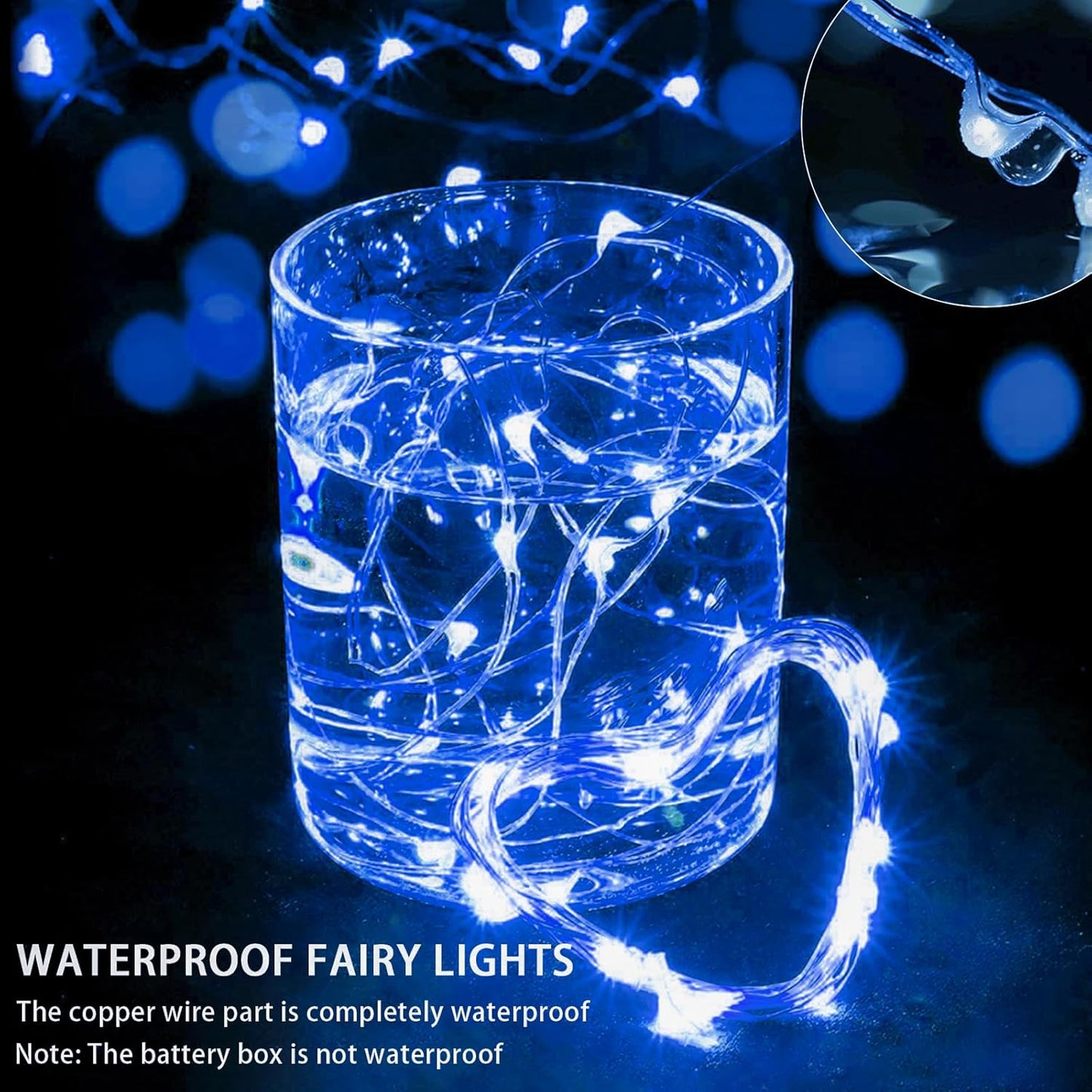 100 Pack Blue Fairy Lights 7Ft 20 LED Twinkle String Lights 3 Modes Battery Operated Waterproof Firefly Starry for Mason Jar Party Wedding Christmas Valentines Day Table Centerpieces