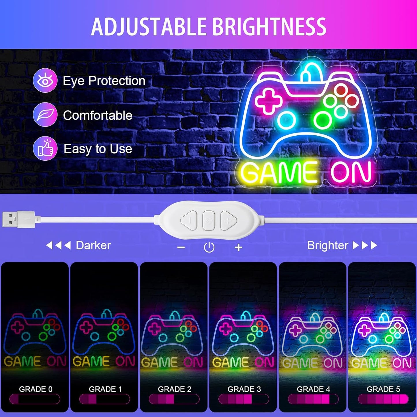 Gamer Neon Sign, Dimmable Neon Controller Sign for Gaming Room Decor, USB Powered Gamepad Shaped Gaming Neon Sign for Teen Boys Room Decor - Best Gifts Led Gaming Sign for Teenage Boys Kids