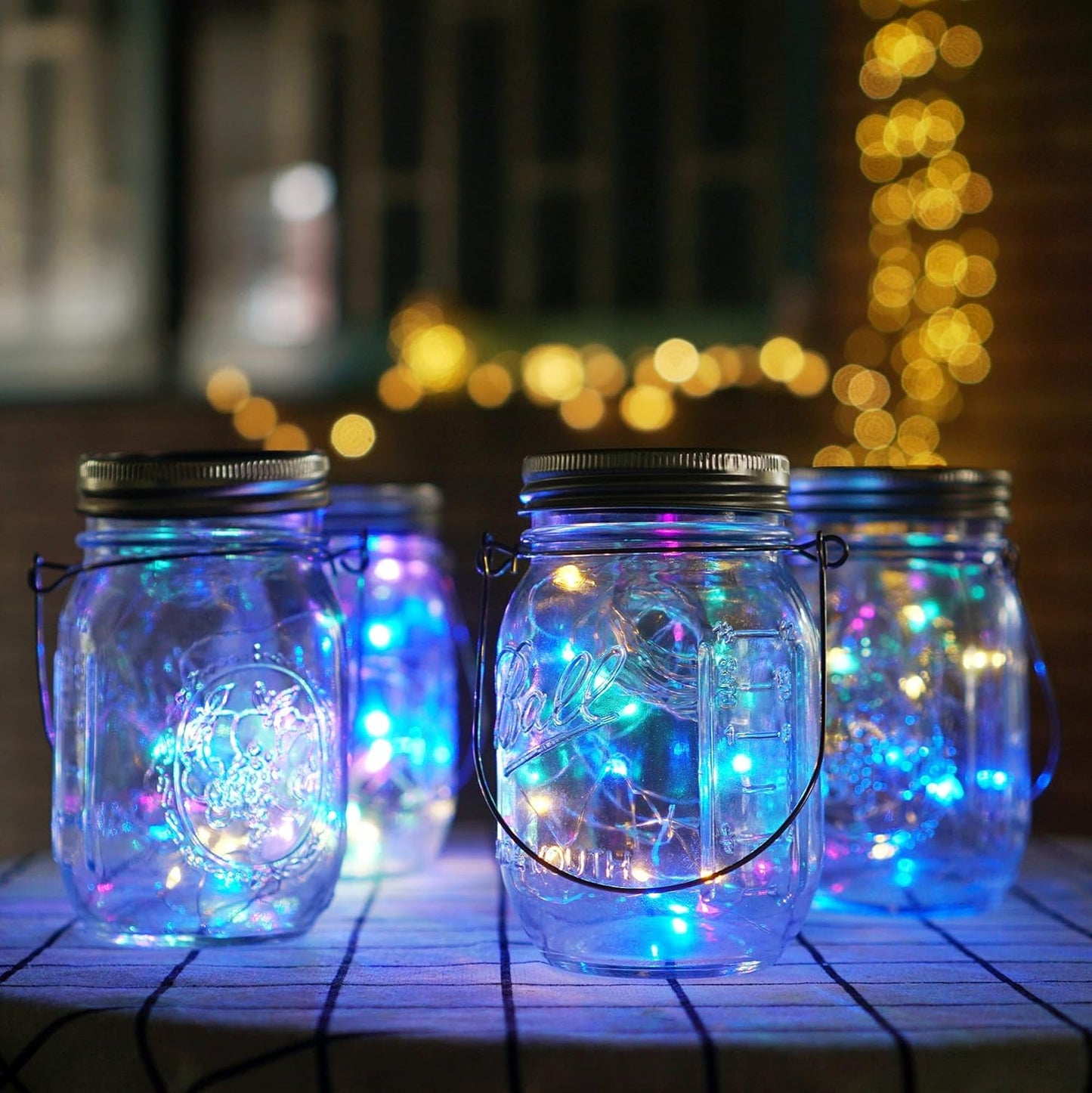 Solar Mason Jar Lights, 12 Pack 30 LED Waterproof Lid Light with Hangers (No Jar), Fairy Firefly Outdoor String Lights for Regular Mason Jar, Patio, Yard, Garden, Wedding Decoration (4 Colors)