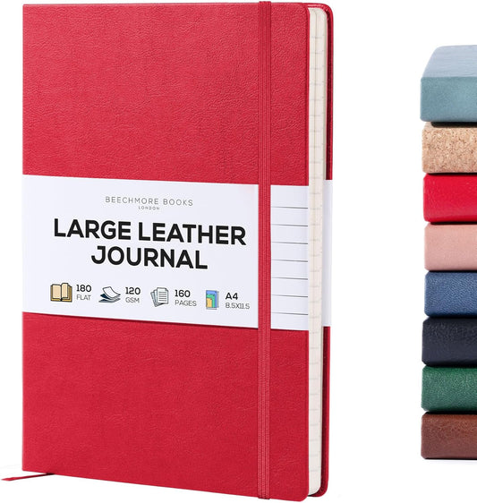 BEECHMORE BOOKS Ruled Journal Notebook, A4 8.5 x 11.5 inch 160 Lined Pages, Hardcover Leather Journals For Women, Men, Writing And Notebooks For Work - 120 GSM Thick Paper, Gifts Box Included