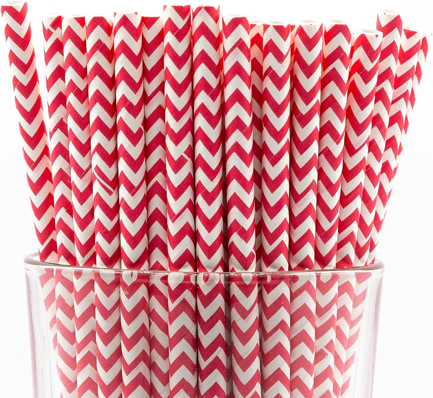 Pack of 900 Red Chevron Biodegradable 4-Ply Paper Drinking Straws (Compostable, Non-toxic, BPA-free)