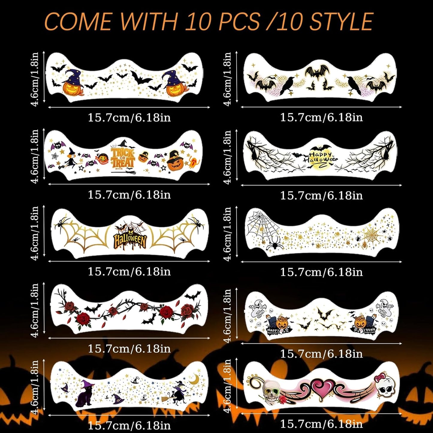 Glitter Freckles, 24PCS Glitter Freckles Face Tattoo, Sparkle Freckles for Women, Waterproof Gold Temporary Face Tattoos Glitter Glow Up Patches Makeup Patches (Halloween 10pcs)