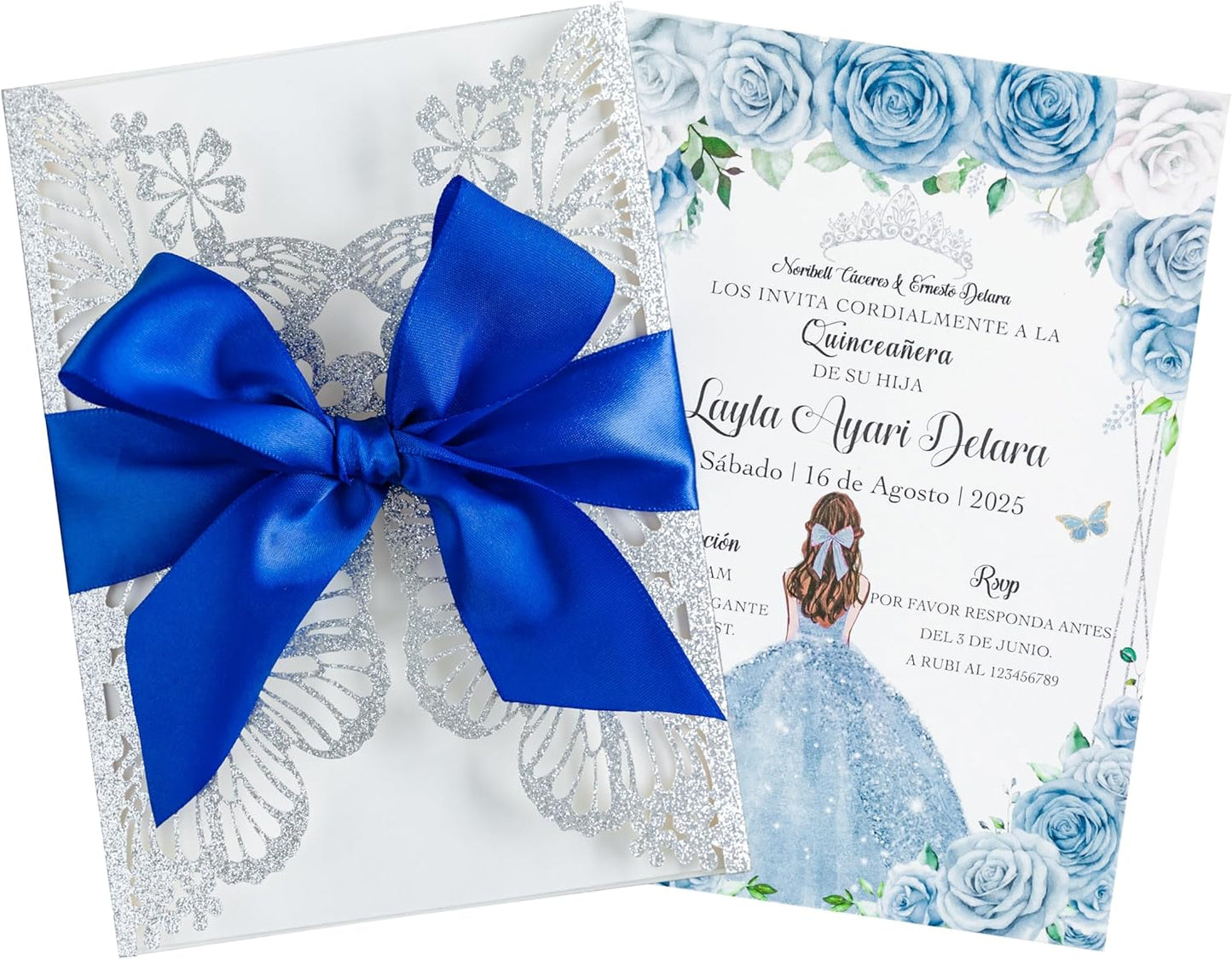 20 PCS 5.12x7.2 Butterfly Quinceanera Invitation, Laser Cut Wedding Invitation Cards with Envelopes for XV Anos Bridal Shower Baby Shower Invite (Silver Glitter)