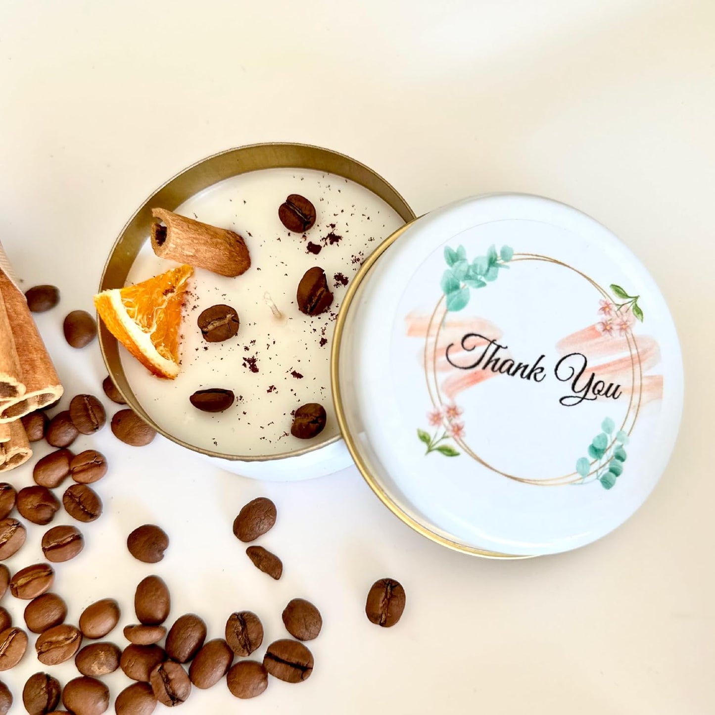 Coffee Scented Soy Wax Candle Favors with Hand-Placed Orange and Cinnamon Stick - Handmade Gift Set for Wedding Guest - Bridal Shower Baby Shower Birthday (10 Pieces)