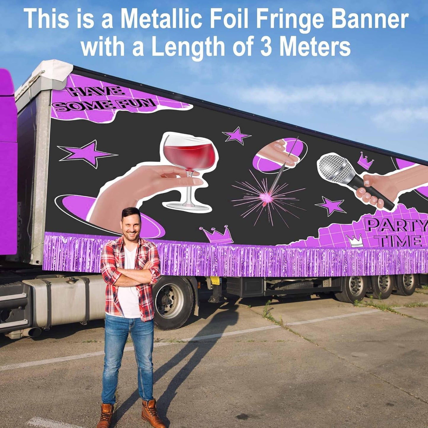 6 Pack 10 Ft Light Purple Foil Fringe Garland Metallic Streamers Tinsel Banner Wall Hanging Garland Backdrop for Parade Floats, Halloween, Christmas, Thanksgiving, New Year Party Decorations