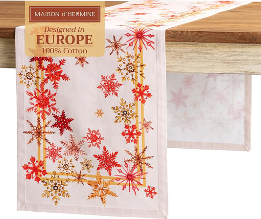 Maison d' Hermine Table Runner 100% Cotton Single Layer Table Runners 72 inches Long for Thanksgiving Christmas Decorations Home Kitchen Dining Party Wedding (Crystal Star, 14.5" x 72")