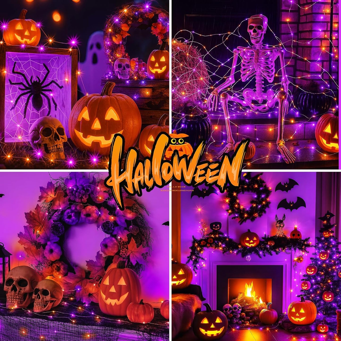 btfarm 12 Pack Fairy Lights Battery Operated [3 Modes], 7ft 20 Led Orange Purple Twinkle Lights String Lights Waterproof Bulk Mini Silver Wire for Halloween Mason Jars Vases Table Centerpiece Decor