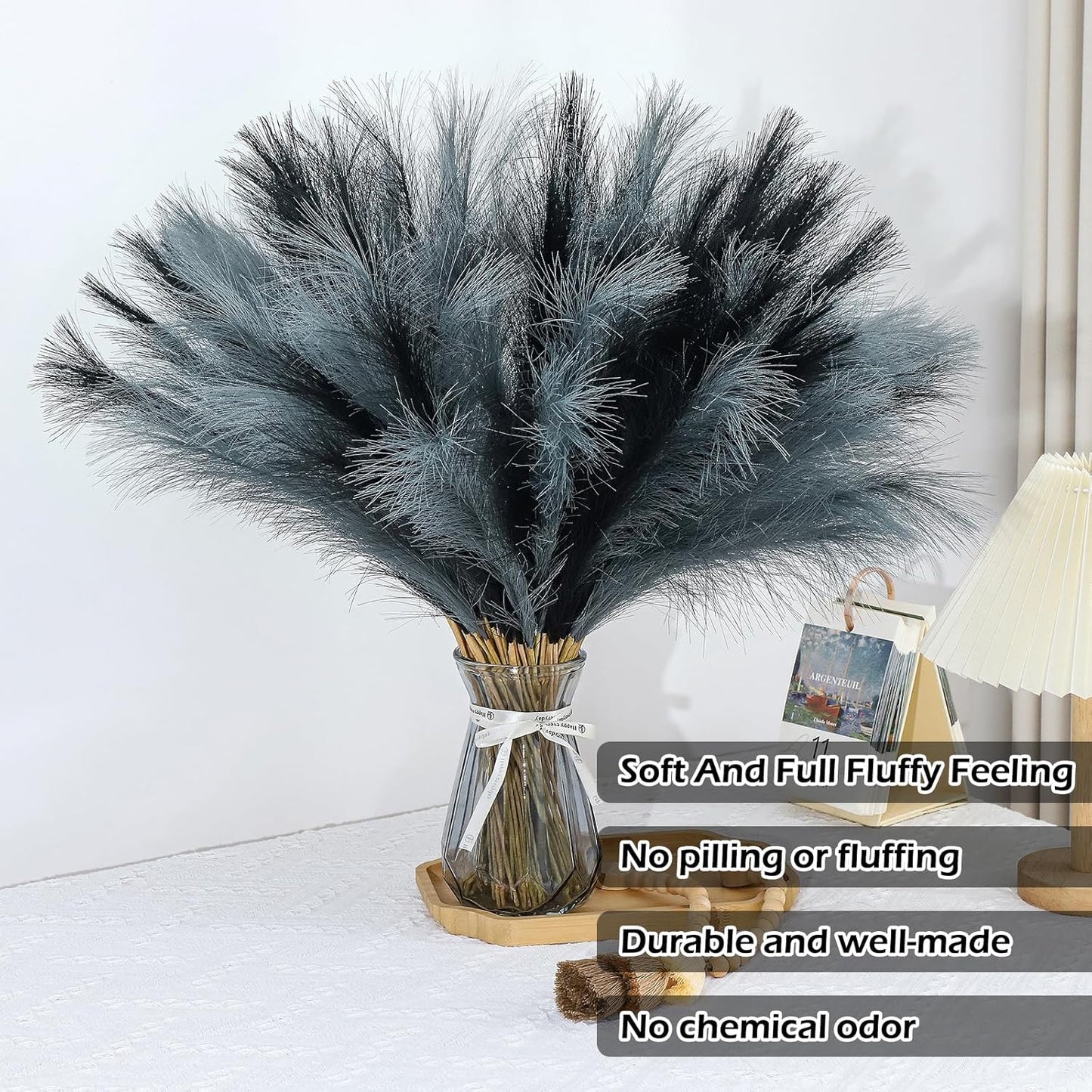 60 Pcs Pampas Grass Decor 21.7 Inch Faux Light Grey and Dark Grey Pampas Grass Bulk Artificial Dried Flowers Small Vase Filler Pompas Grass.