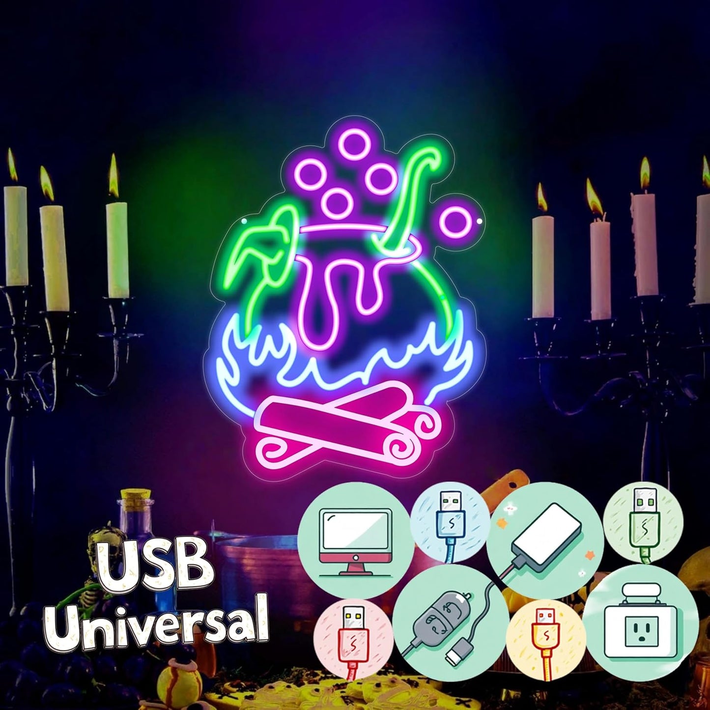 "Witch Brew" Cauldron Neon Sign - Spooky LED Cauldron Wall Art, Spooky Halloween, Witch's Brew Led Sign, Witch Pot Neon Light for Halloween Led Sign Halloween Decorations Party Decor Home Bar