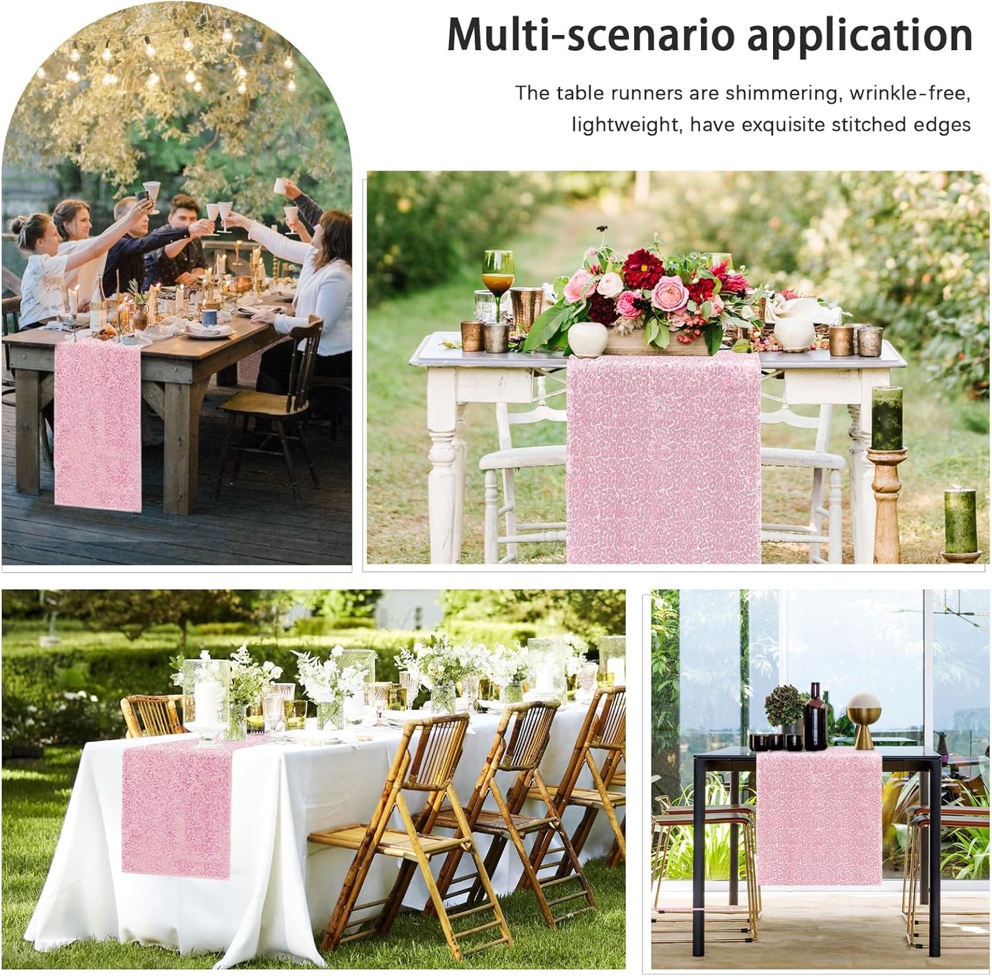 6 Packs 12 x 72 inches Sequin Table Runner, Pink Glitter Table Runner for Birthday Party Supplies Wedding Engagement Baby Shower Holiday Celebration Event Decorations