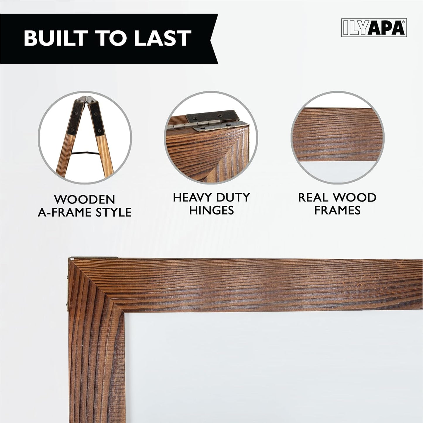 Ilyapa Wooden Dry Erase A Frame Sign - Magnetic Whiteboard Sidewalk Menu Board Outdoor - Menu Display for Restaurant, Food Truck - 58x27 inch - Brown