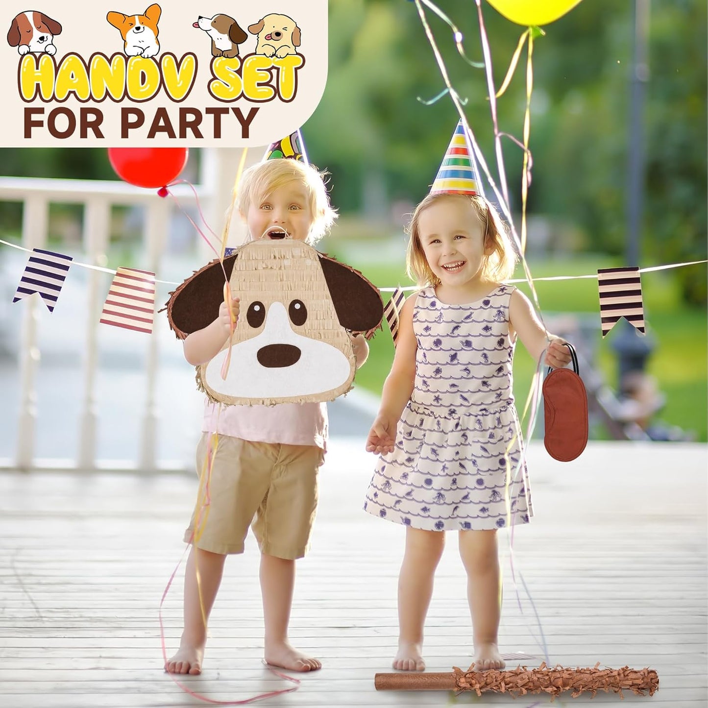 Dog Pinatas Bundle with a Blindfold and a Bat(16.5 x 12.6 x 4 Inches), Perfect for kid's Birthday Parties Decoration, Animal Theme Party, Puppy Pinata