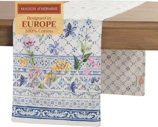Maison d' Hermine Table Runner 100% Cotton Double Layer Table Runners 108 inches Long Decorative for Home Kitchen Dining Party Baby Shower Wedding Bridal Shower Spring Summer (Faience, 14.50" x 108")