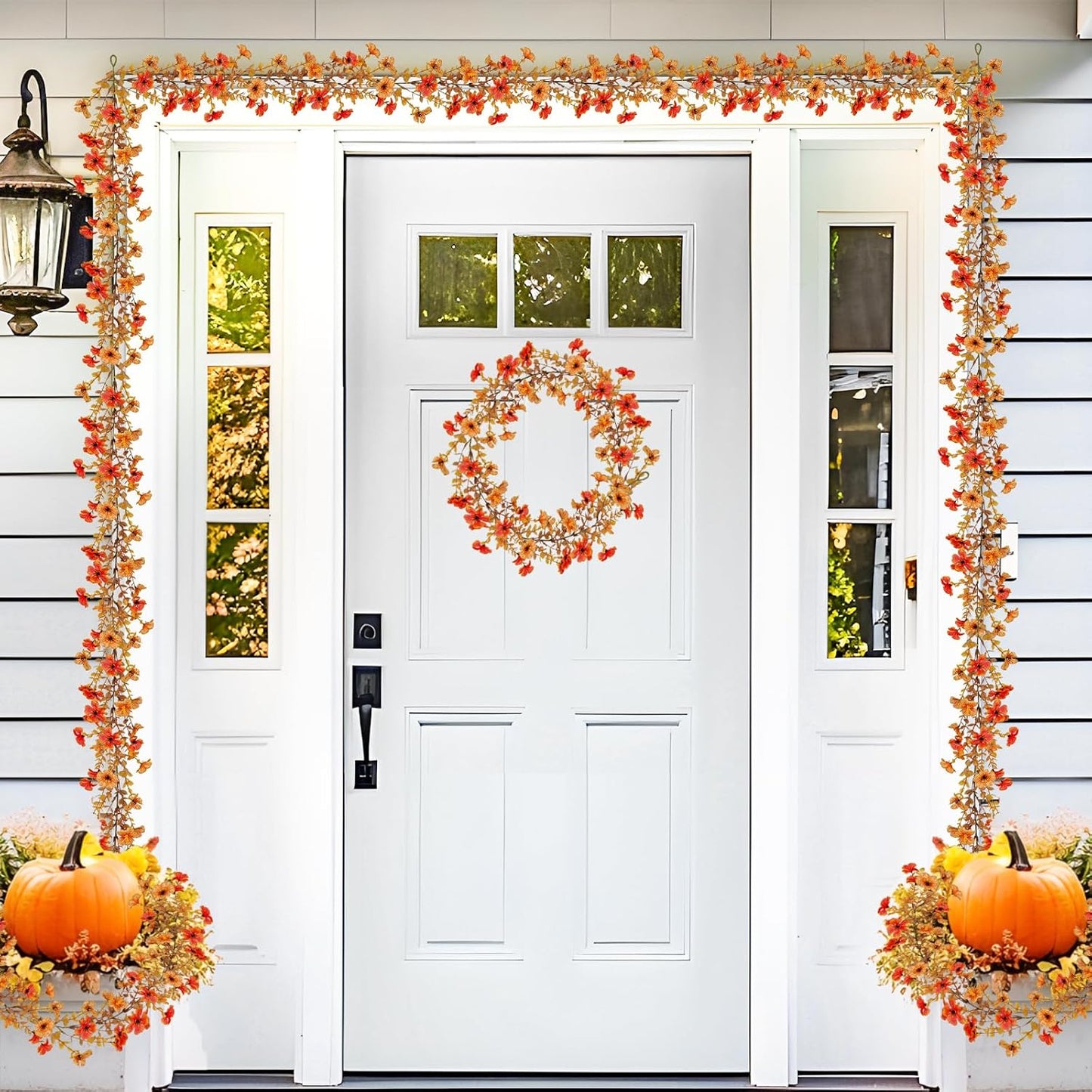 2 Pack Artificial Fall Flowers Garland, 6 FT Fall Decorations UV Resistant Fake Mums Floral Vines Faux Hanging Flower Ivy Garland for Home Party Table Wall Decor (Orange + Autumn Yellow)