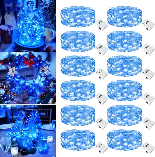 12 Pack Fairy Lights Battery Operated - 7ft 20 Led Twinkle Lights 3 Modes, Bulk Mini String Lights Waterproof for Mason Jars Vases DIY Party Wedding Decoration Christmas -Blue