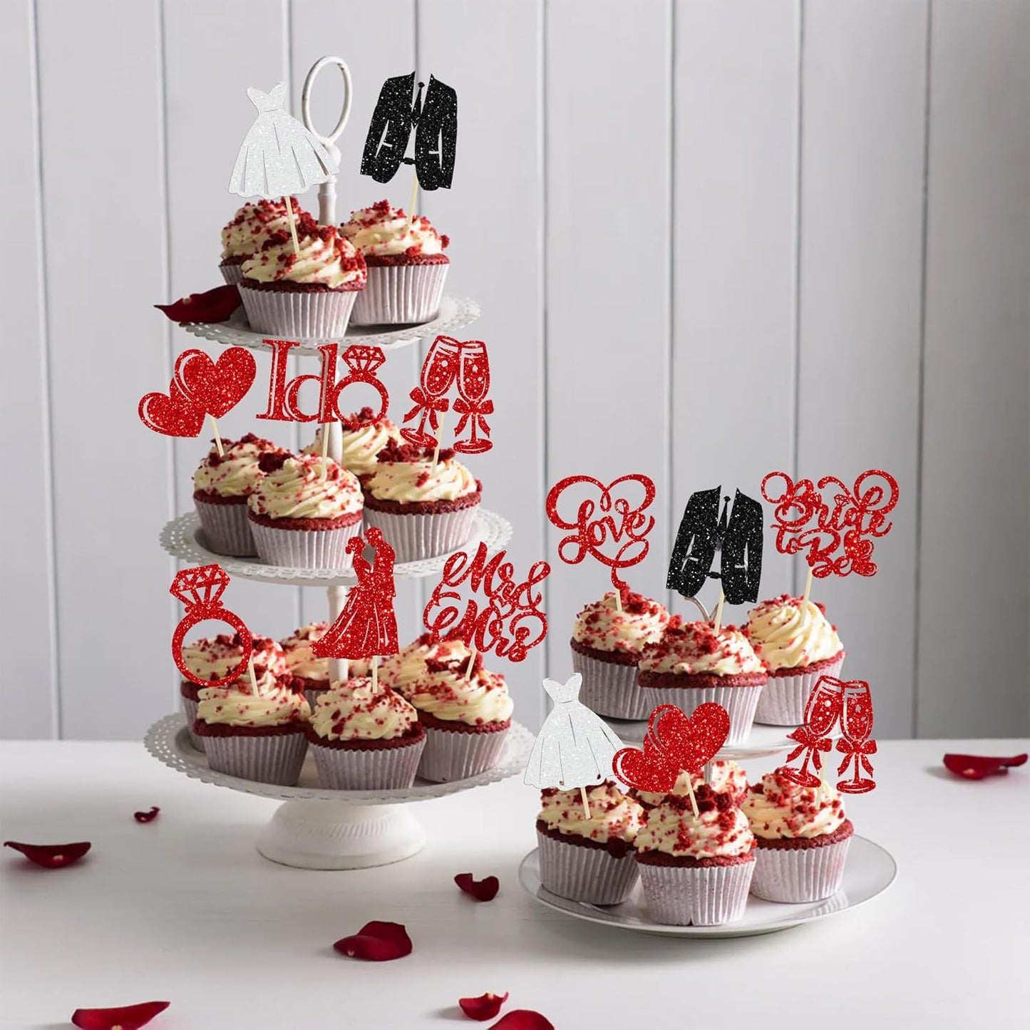 Gyufise 30Pcs Bride to Be Cupcake Toppers Glitter Diamond Ring I Do Love Cupcake Picks Miss to Mrs Bridal Shower Wedding Engagement Bachelorette Cake Decoration Red
