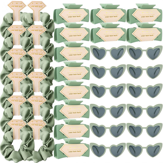 36pcs Bridesmaid Scrunchies Proposal Gifts Bachelorette Hair Claws Clips Girls heart sunglasses for Wedding Party Favors (Sage Green)