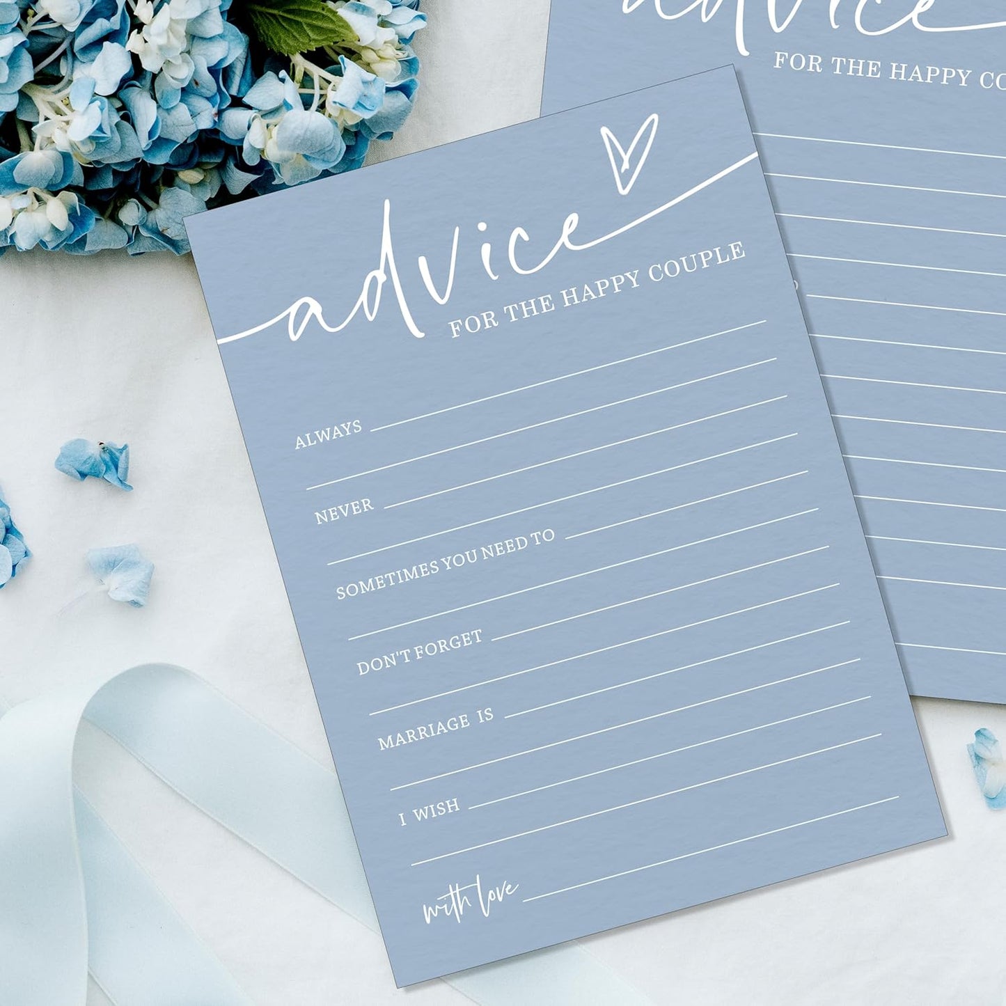 Wedding Advice Cards - Bdvice and Wishes for the Newlyweds Mr and Mrs Bride & Groom Perfect for Bridal Shower Wedding Games and Guest Book Alternative Pack of 25 Minimalist Blue 5x7 Inch Cards - B10