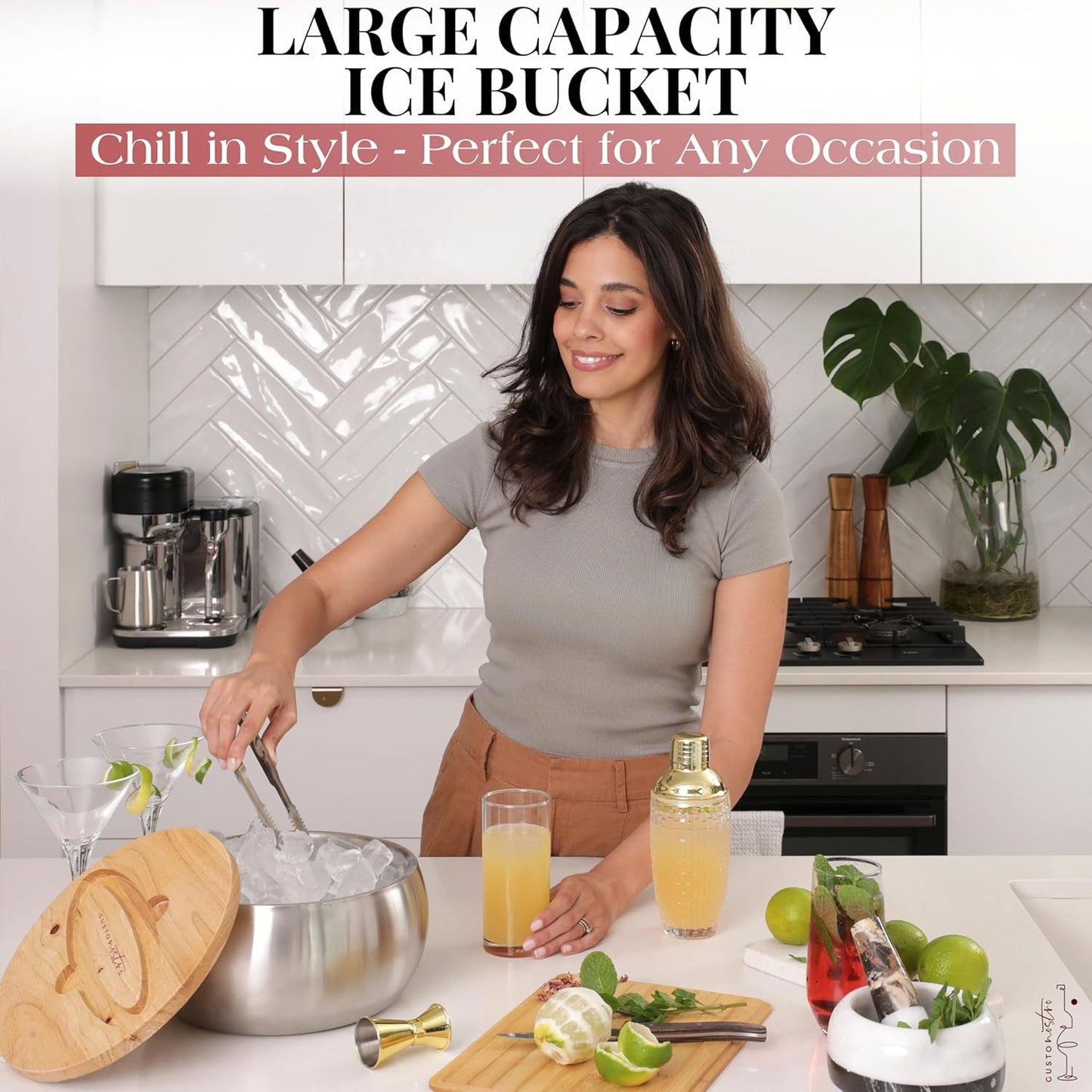 Gusto Nostro 4.1L Insulated Ice Bucket with Lid and Tongs, Double Wall Stainless Steel Ice Bucket Large, BPA Free Ice Bucket for Cocktail Bar, Keeps Champagne, Wine, Beer Chill for Parties