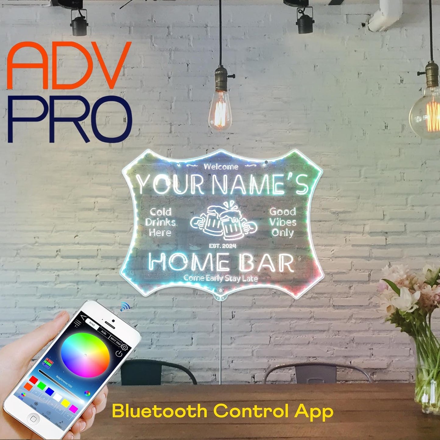 ADVPRO Personalized Your Name Home Bar RGB Dynamic Glam LED Sign - Cut-to-Edge Shape - Smart 3D Decoration - Multicolor Signage st06s86-fnd-p11d-tm-c