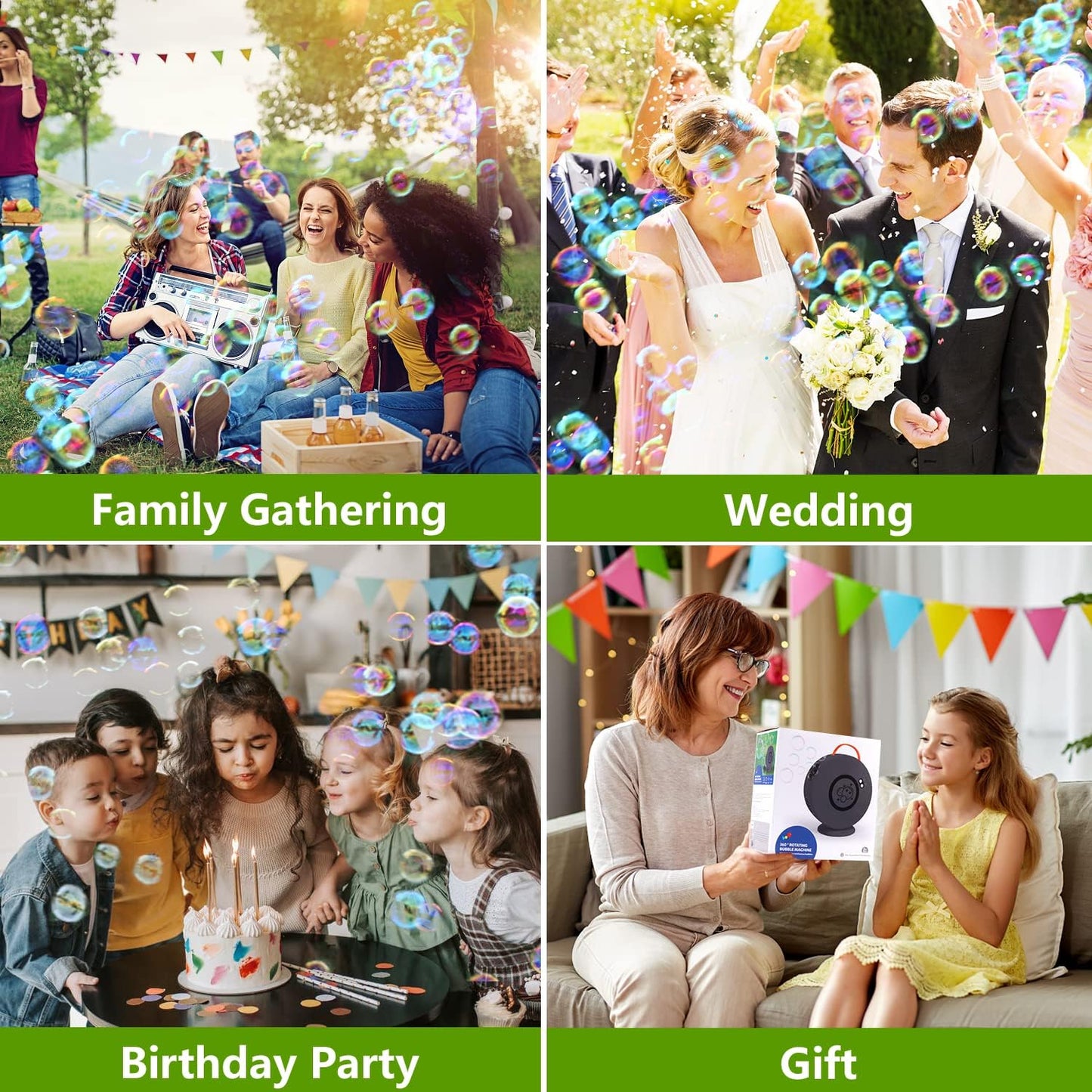 Bubble Machine for Kids Toddlers,Automatic Bubble Blower Rechargeable, 90° 360° Auto Rotatable Portable Bubble Maker Electric Bubbles Toy for 3 4 5 6 7 8 Year Old, Outdoor Wedding Party Gifts