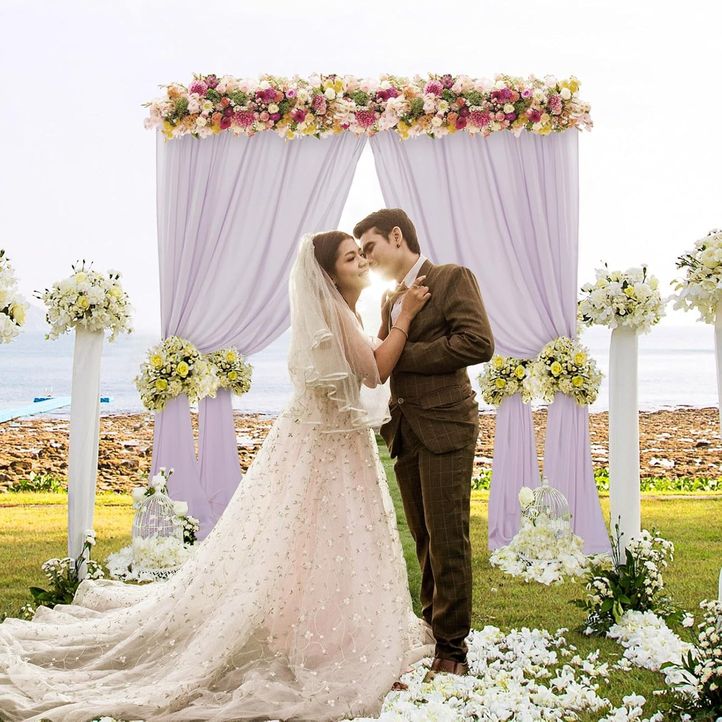 DUOBAO Silver Gray Curtains for Living Room Set of 2 Chiffon Curtain Window Voile Panels/Drapes/Treatment for Bedroom Office Banquet Room (2pcs 29x120 Inches)