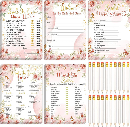Teling 145 Pieces Bridal Shower Game Bridal Shower Favors Set Wedding Games Cards and Pencils for Bride Groom Bachelorette Party Wedding Party Favor(Pink Floral)