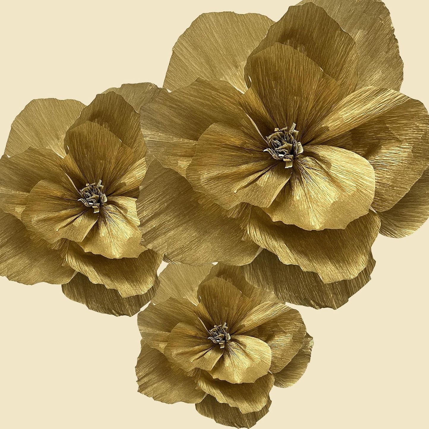 BRT Bearingshui Crepe Paper Flowers Decoration for Wall Total 6 Pcs, Artificial Flowers for Wedding Decor,Flower Backdrop Decor, Baby Bridal Shower Birthday Party, Gold 3D Wall Flowers Decor