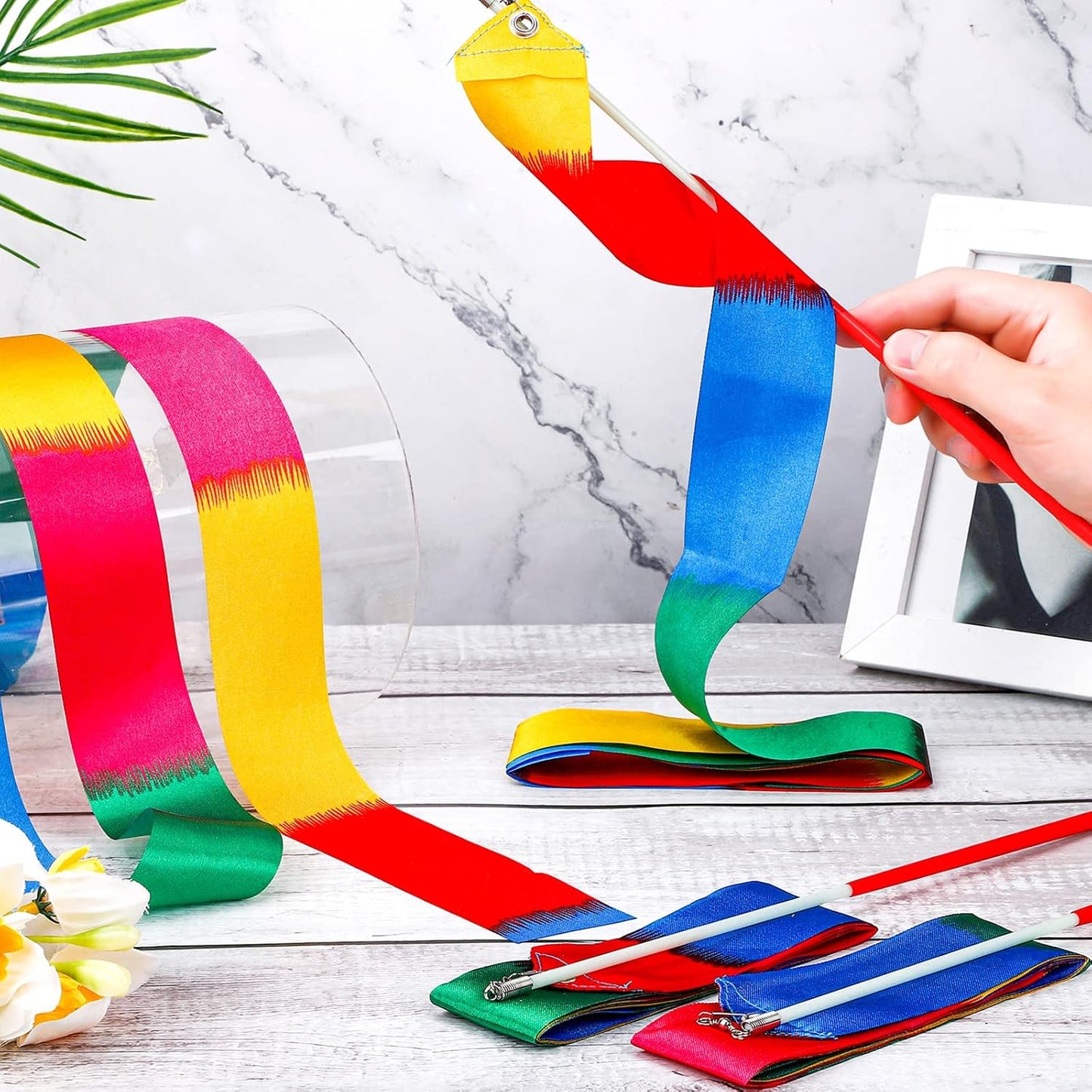 Sratte 30 Pieces Rainbow Dancing Ribbons 78.74 Inches Long Rhythmic Gymnastics Wands Colorful Dance Twirling Streamers for Rainbow Party Favors Party Birthday Gift Gymnastics Equipment