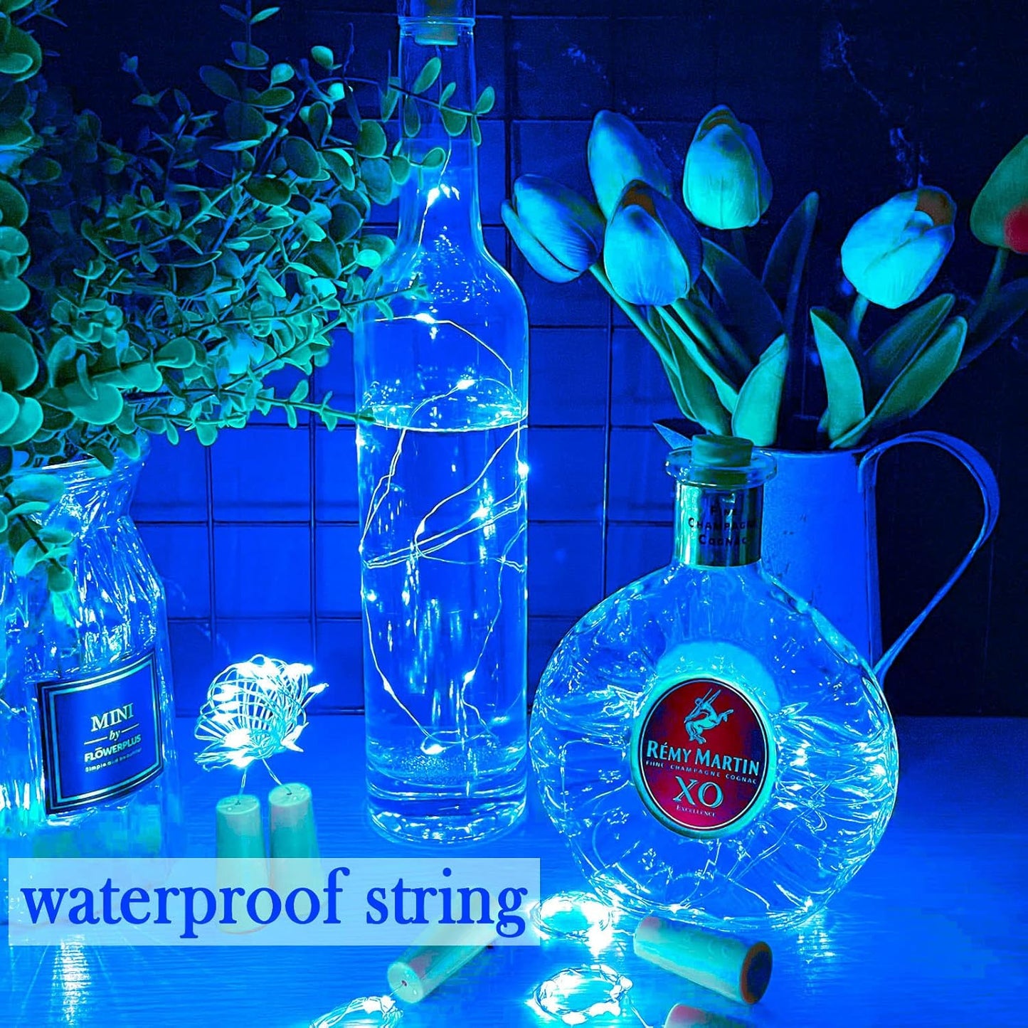 Wine Bottle Lights with Cork 15Pack 10 LED 40 Inches Battery Operated Silver Wire Liquor Fairy Mini String Lights for Party Christmas Halloween Wedding Decoration (Blue)