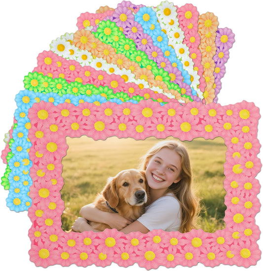 ANPHSIN 12Pcs Magnetic Picture Frame for 4x6in Photo - Cute Magnets Frames Fridge Decor Gifts for Girls Women, Home Refrigerator, Back to School Locker, Classroom Decorations Supplies, Daisy