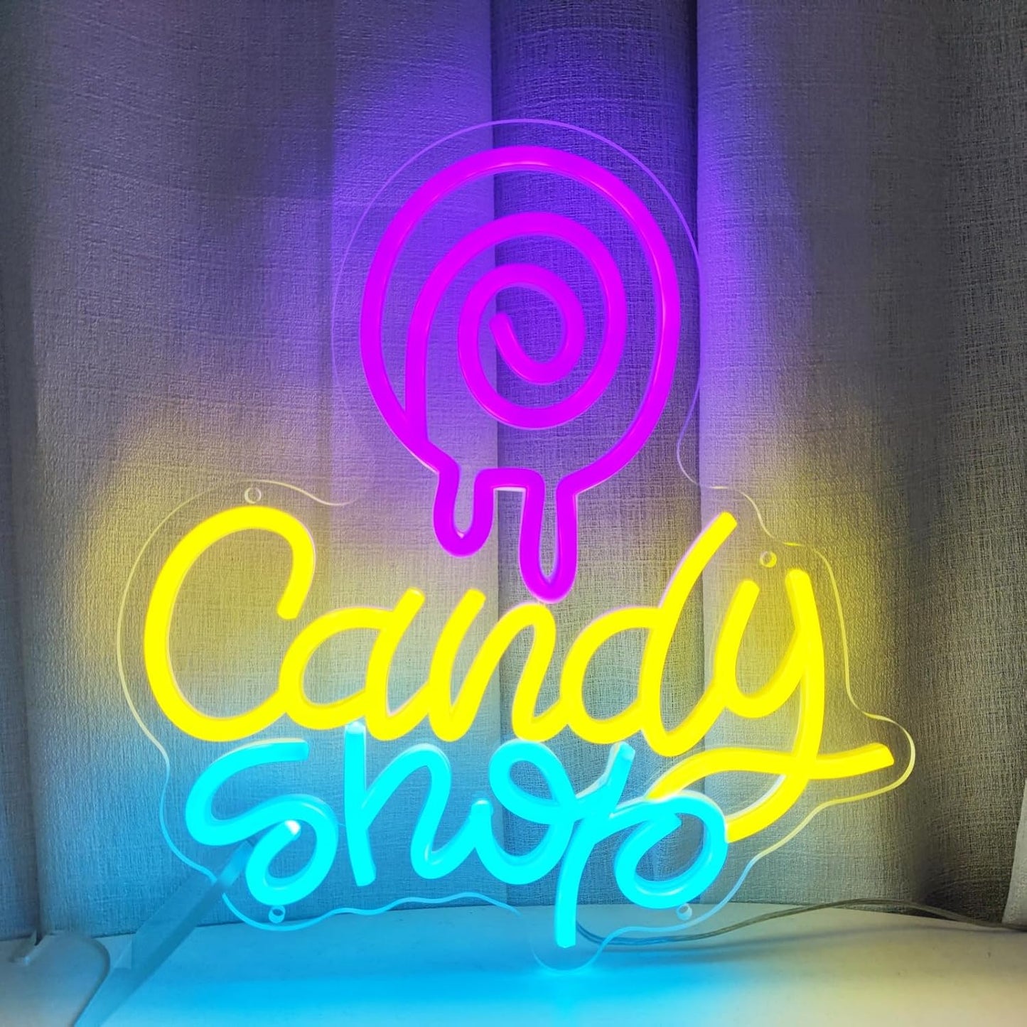 Candy Neon Sign Candy Bar Signs Candy Shop Neon Candy Sign Cherry Neon Signs for Wall Decor, NeonCandy Display Snack Sign for Sweet Shop Bedroom Birthday Party Decoration, 12.5" x 13.3"