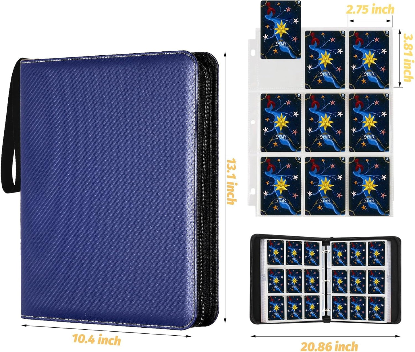 Trading Card Binder, Premium 9 Pocket Card Binder, 720 Double Sided Pocket PU Collection Binder, Collector Album, Card Holder for MTG, TCG, Sports Cards (Black)