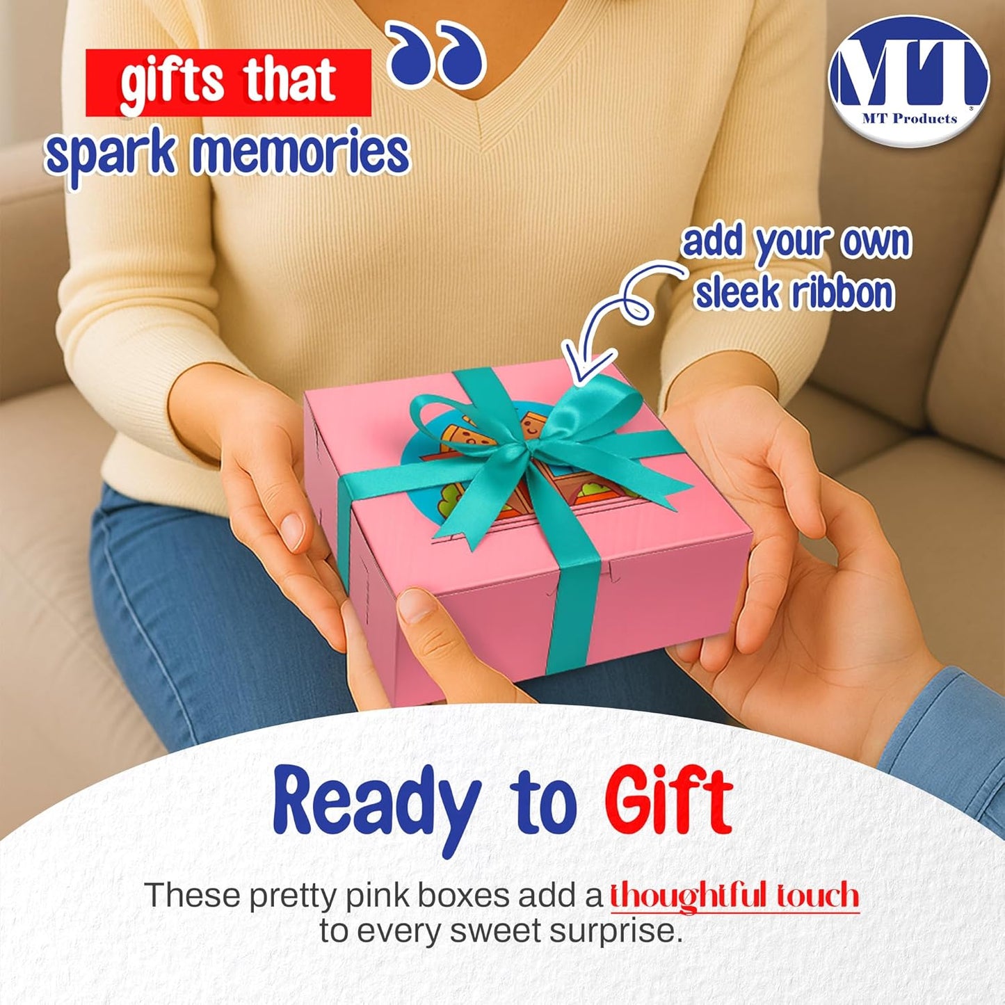 MT Products Custom Printed Pink Cupcake Boxes 8" x 8" x 3" - Personalized Disposable Bakery Boxes