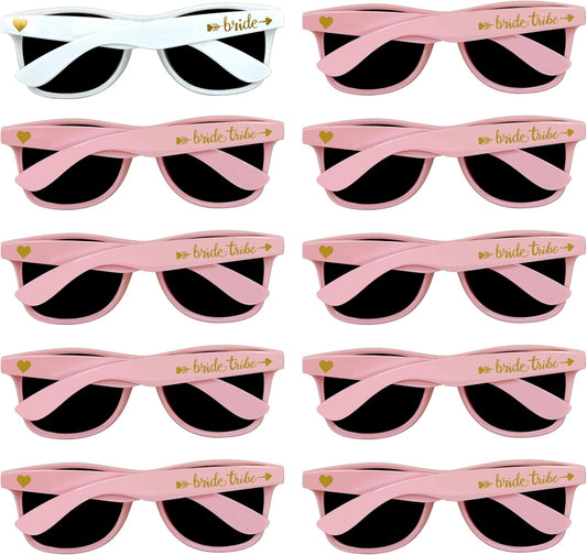 LADY&HOME 10 Pack Bachelorette Party Sunglasses Favors, Bridesmaid and Bride Tribe Sunglasses for Bridal Party, Bridal Shower(Pink)