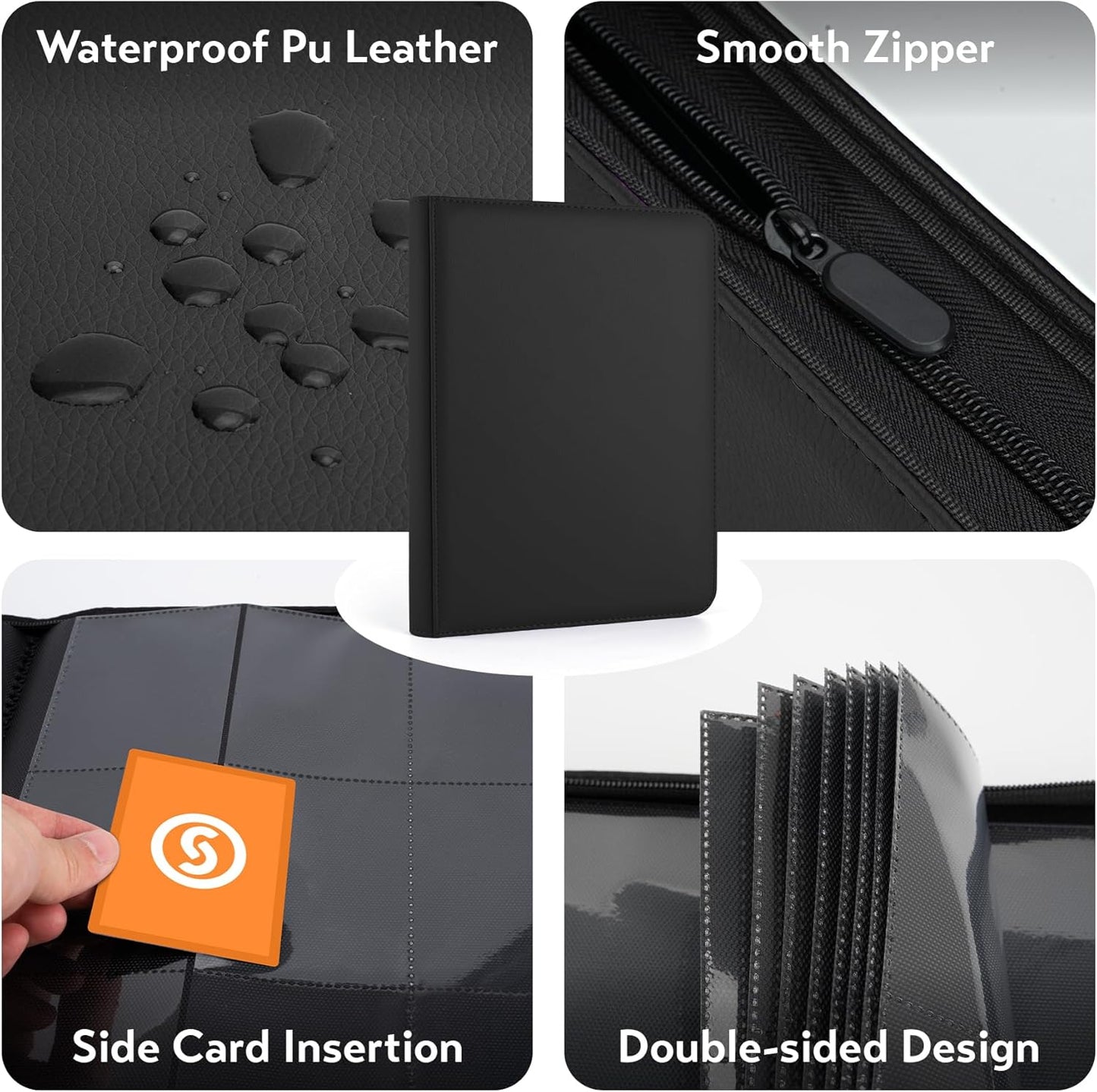 1000+ Pockets Trading Card Binder, Premium 16 Pocket Card Binder, Ringless Side Loading Collection Album Holder Folders for MTG, TCG, Game Cards & Sports Cards (Black)