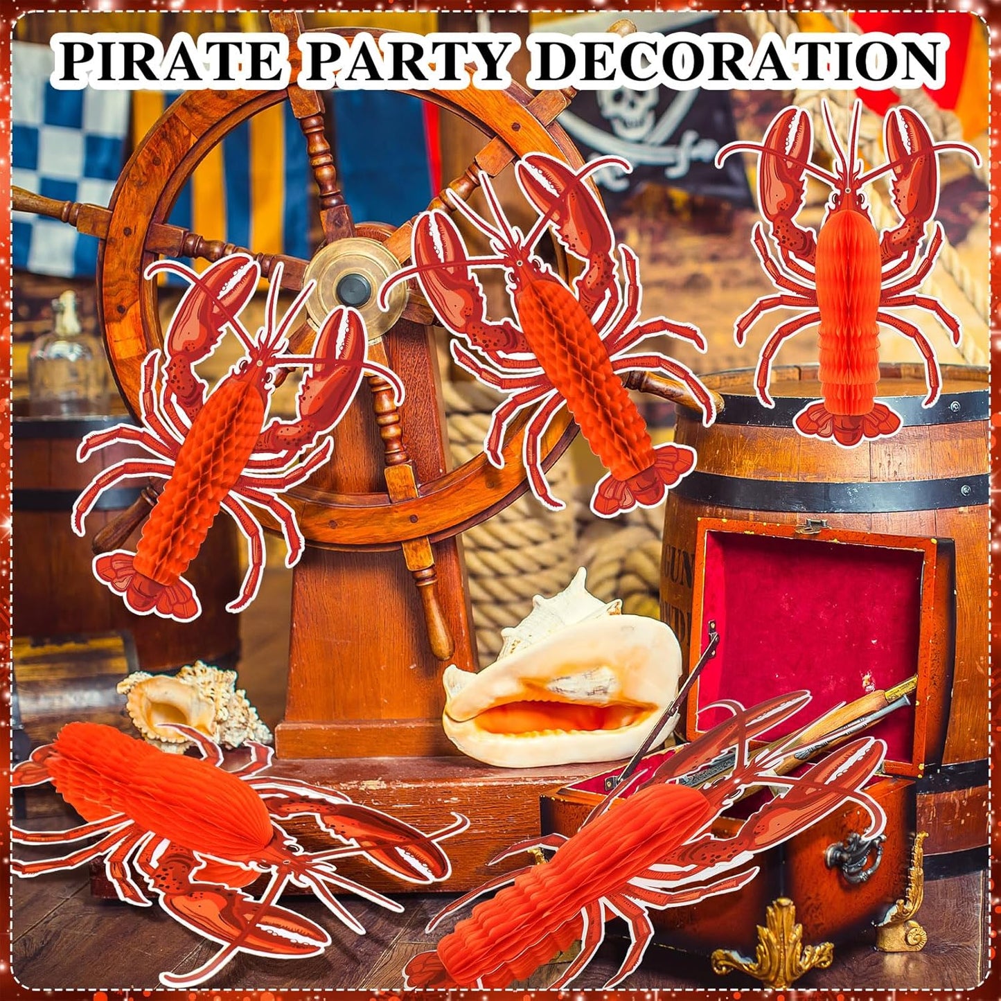 Jetec 6 Pcs Tissue Crab Lobster Honeycomb Centerpiece Hanging Crab Lobster Party Decorations Table Decor for Summer Sea Animal Beach Birthday Party Supplies(Lobster)