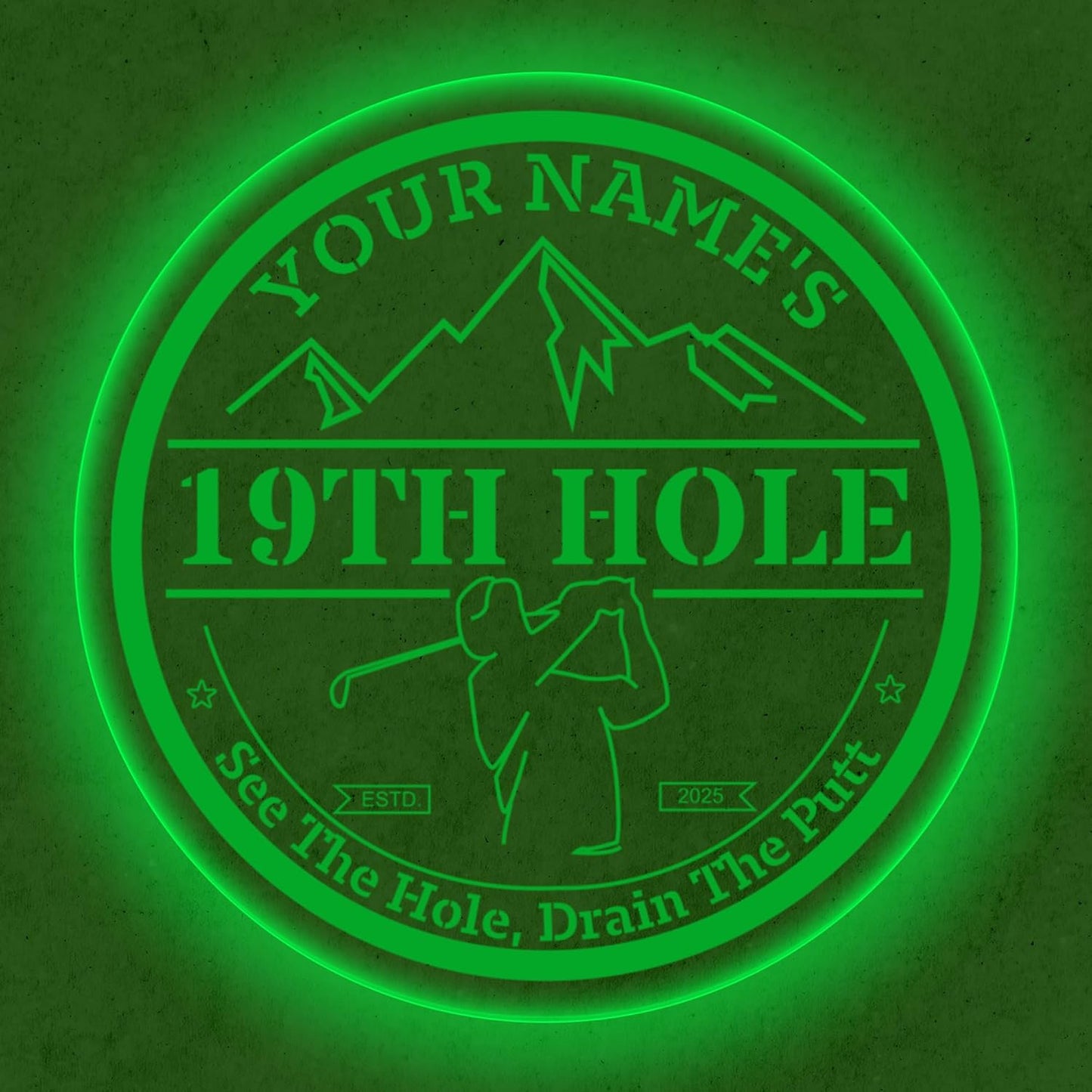 Custom 19th Hole Golf Bar Sign – Personalized LED Color Changing Acrylic Wall Decor for Home Bar, Man Cave, or Patio (19th Hole, 20 INCHES)