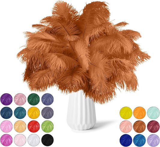 NEWONG 30pcs Brown Ostrich Feathers Natural Bulk 8-10in（20-25cm） Vase Craft Wedding Home Party Centerpieces Christmas Day Decoration