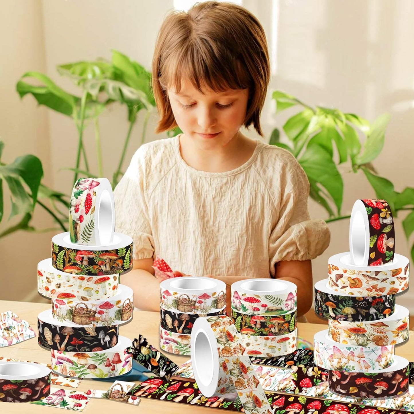 Adirasenotek 12 Rolls Mushroom Washi Tape Set,Vintage Washi Tape Decorative Paper Stickers Decorative Tape,DIY Art Crafts Wrapping Decor for Gifts Wrapping