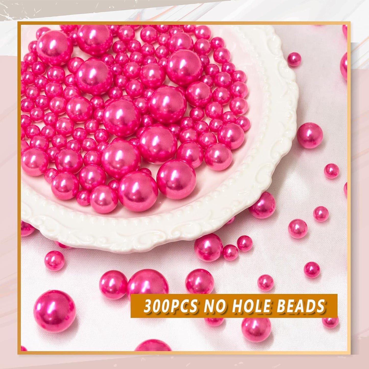 300Pcs Vase Filler Rosepink No Hole Faux Pearl Beads for Vase Filling Decorations, Candle Centerpieces, Wedding Centerpieces, Home Party Decor (8/14/20mm)