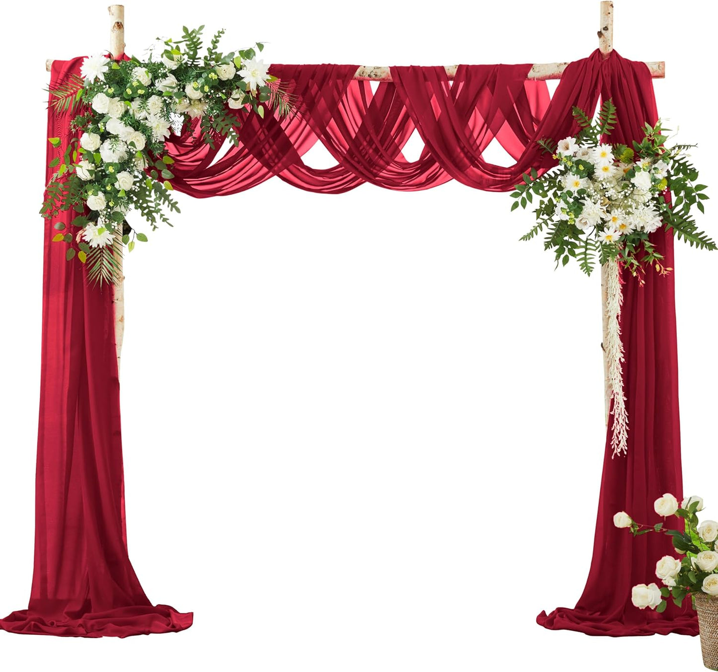 VACVELT Wedding Arch Draping Fabric - Burgundy Chiffon, 2 Panels Sheer Drapes, 30 Inch x 20ft Backdrop Curtain for Outdoor Wedding Ceremony Decor