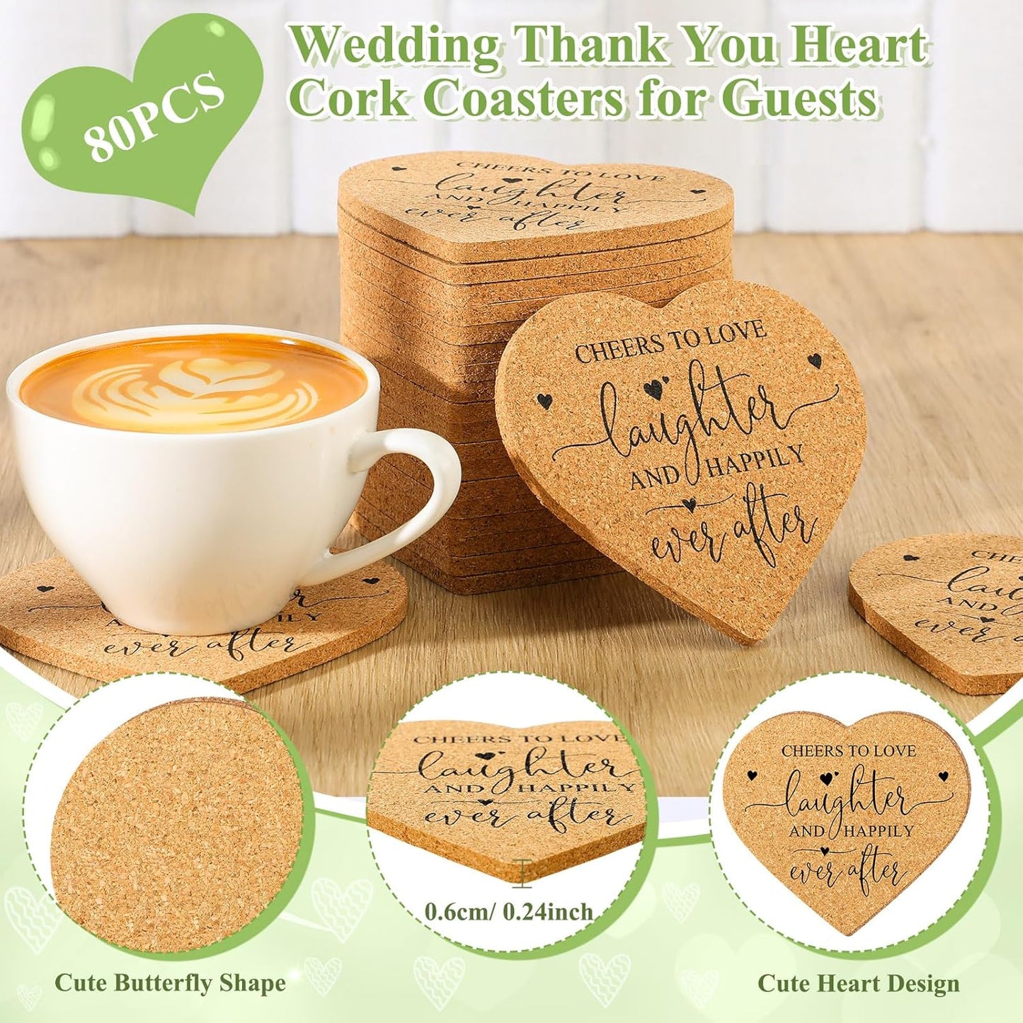 Uiifan 80 Set Wedding Favors for Guest Coaster Gifts Bulk Heart Shaped Coasters Thank You Cards Organza Bags Guest Souvenirs for Wedding Party Bridal Favors