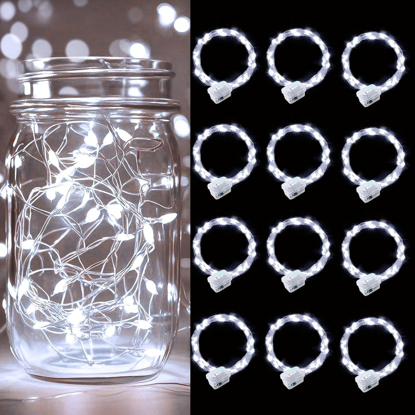 pozzolanas 12 Pack White Battery Operated String Lights - 7ft Waterproof Fairy Lights with 20 LEDs for Home, Mason Jar, Party, Wedding, Halloween, Christmas Decorations