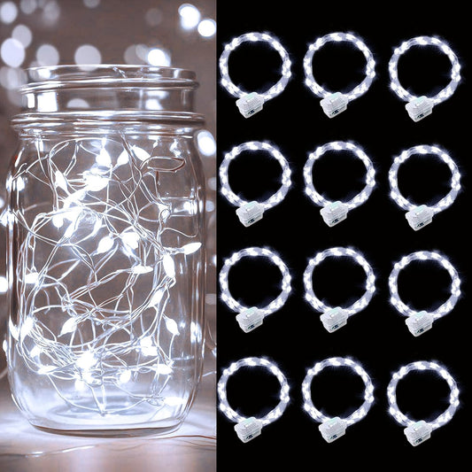 pozzolanas 12 Pack White Battery Operated String Lights - 7ft Waterproof Fairy Lights with 20 LEDs for Home, Mason Jar, Party, Wedding, Halloween, Christmas Decorations