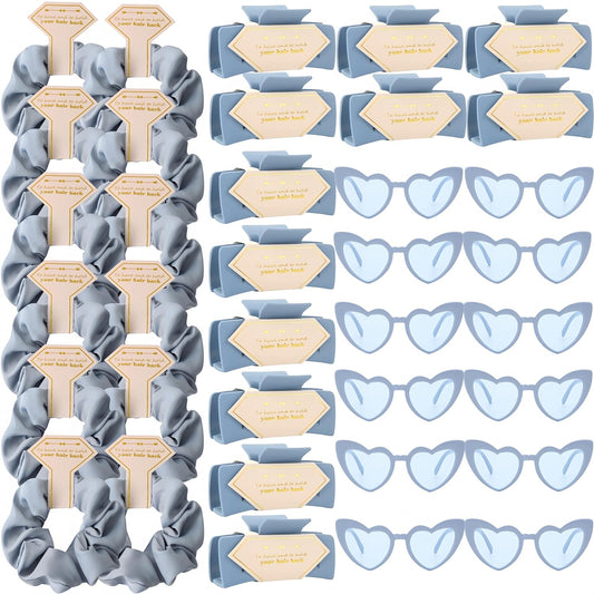 36pcs Bridesmaid Scrunchies Proposal Gifts Bachelorette Hair Claws Clips Girls heart sunglasses for Wedding Party Favors (Dusty Blue)