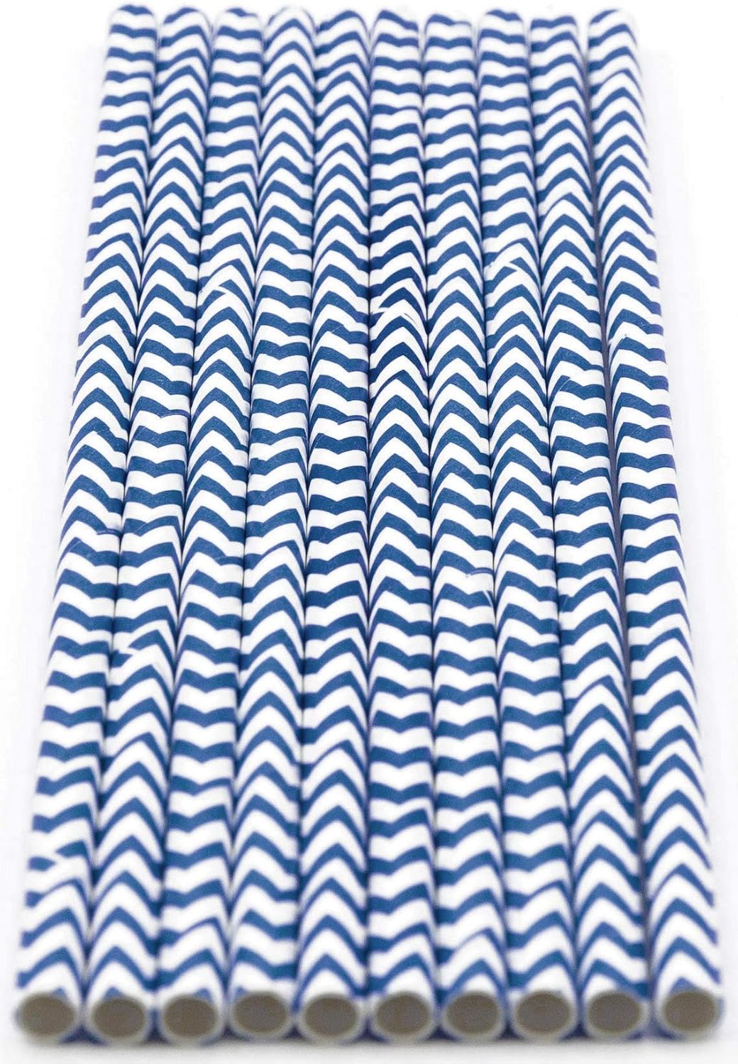 Pack of 150 Navy Blue Chevron Biodegradable 4-Ply Paper Drinking Straws (Compostable, Non-toxic, BPA-free)